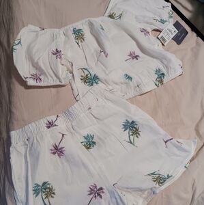 Nwt Girls Grayson Threads 2 Piece  Set with Palm Tree Print Size Large 10/12